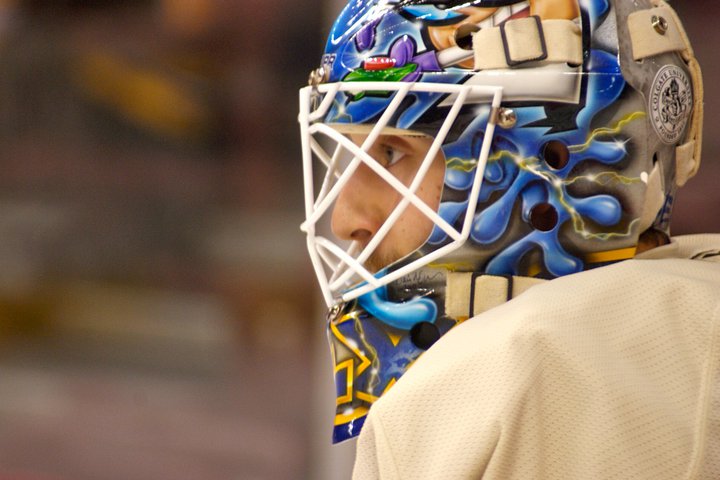 Mark Dekanich made 7 saves for the Western Conference and earned a TSN highlight, but was still racked with the loss. (CREDIT: Sarah Fuqua)
