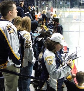 waiting for Wilson's debut - small Fans came out in droves to see Colin Wilson's during the pre-game skate.